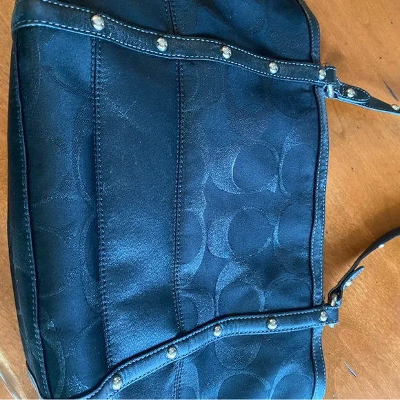 Coach Black Signature Tote with Studded Straps - Picture 6 of 7